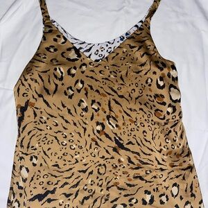 Tan and Cream Sleeveless Camisole with Leopard Print- REVERSABLE 0174